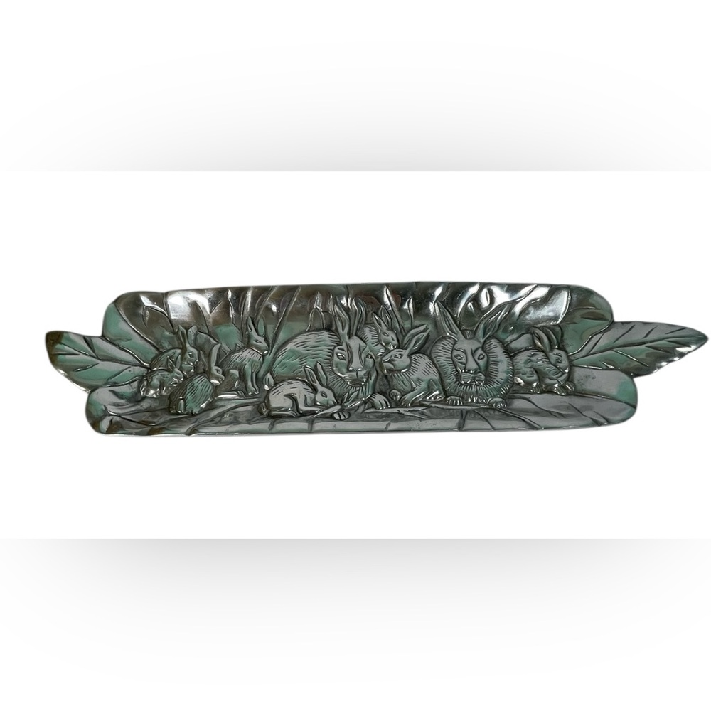 Arthur Court Aluminum Rabbit Tray 19” Spring Easter Serving Platter Decor